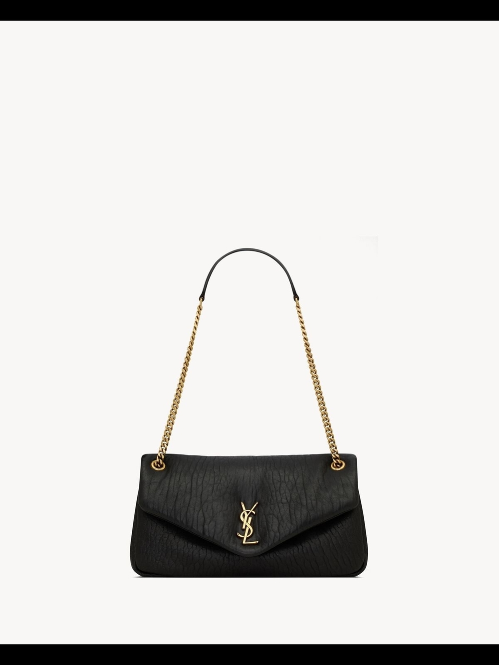 Saint Laurent Black Leather Calypso with Gold Chain and YSL Logo